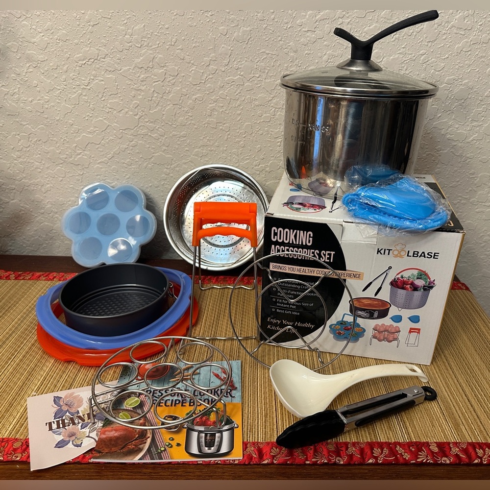 Kitchen Cooking Accessories Set with Blue and Orange Silicone Components